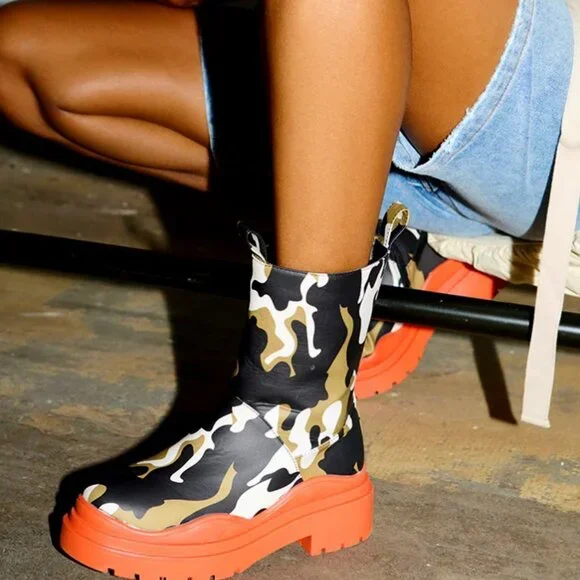 Callie Lives Miz Azalea Wang Camo Tangerine Rain Bootie 8 8.5 - Picture 7 of 10